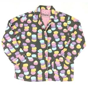 PJ Salvage Gray Button Flannel Pajamas Sleep Shirt